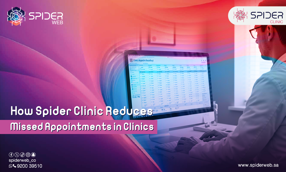 Spider Clinic dashboard showing appointment reminders and real-time scheduling tools for Saudi medical centers